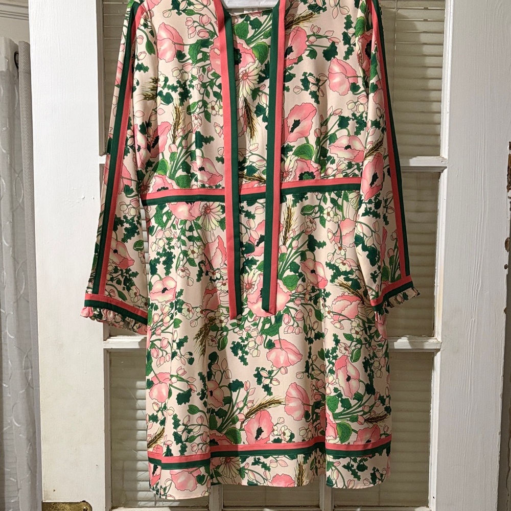 Floral Tunic Dress with Pink and Green Accents